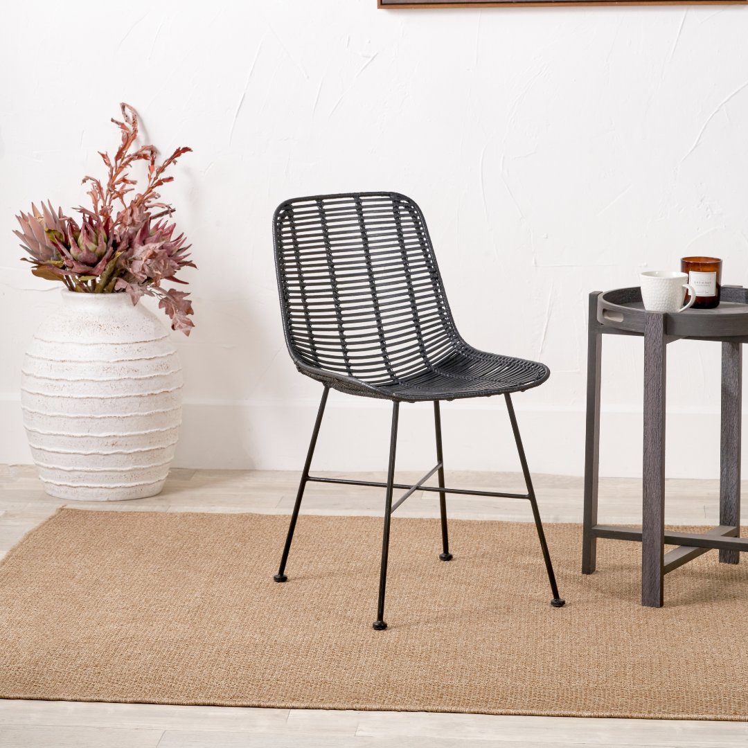 Rattan Core and Black Metal Dining Chair