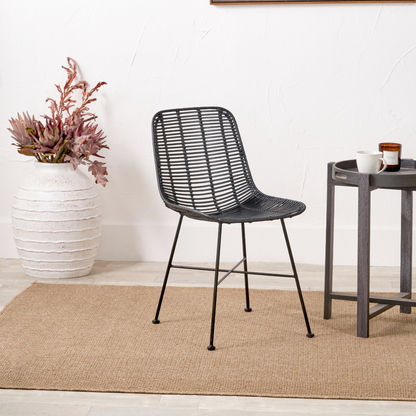 Rattan Core and Black Metal Dining Chair