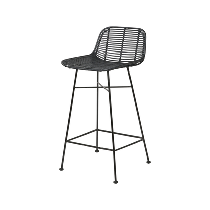 Rattan Core and Black Metal Bar Stool