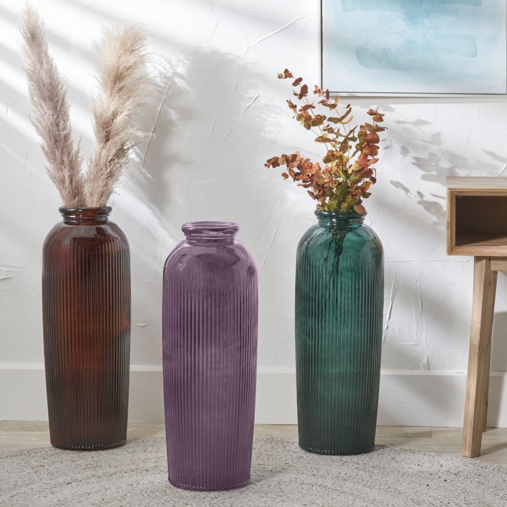 Recycled Glass Ribbed Vase Tall