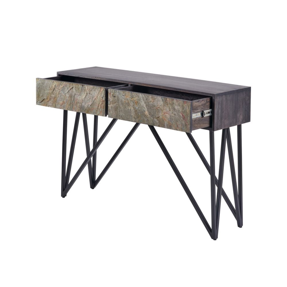 Verde Black Mango Wood 2 Drawer Console Table
