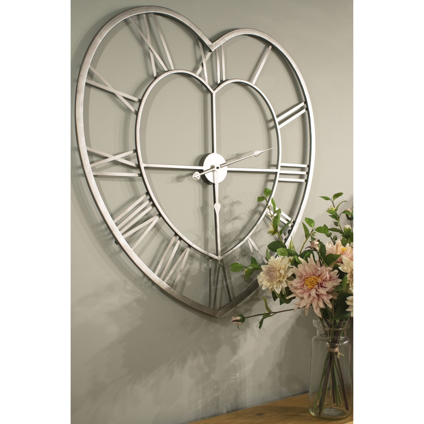 Skeleton Heart Silver Wall Clock