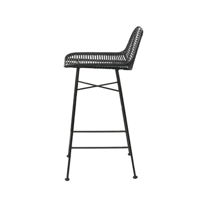 Rattan Core and Black Metal Bar Stool