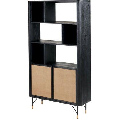 Fiji Black Acacia Wood 2 Door 6 Niche Display Cabinet