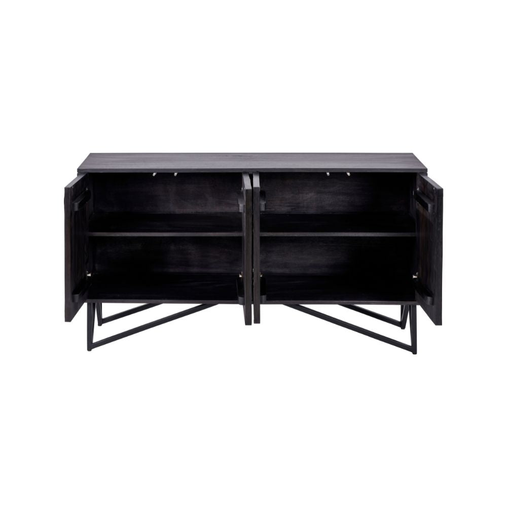 Verde Black Mango Wood and Stone Veneer 4 door Sideboard