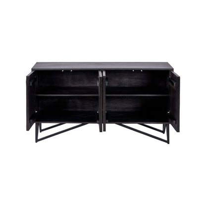 Verde Black Mango Wood and Stone Veneer 4 door Sideboard