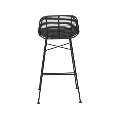 Rattan Core and Black Metal Bar Stool