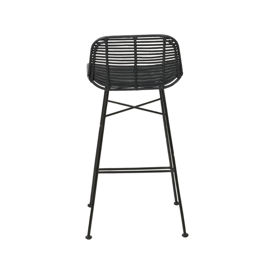 Rattan Core and Black Metal Bar Stool