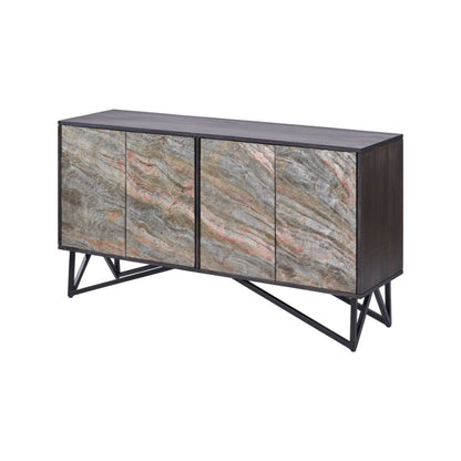 Verde Black Mango Wood and Stone Veneer 4 door Sideboard