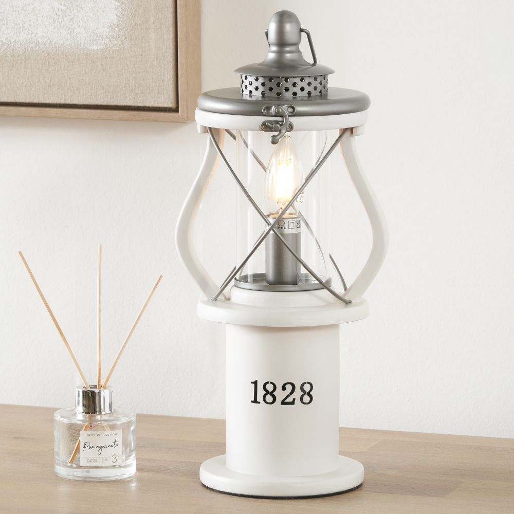 Gibson Pine Wood White Lantern Table Lamp