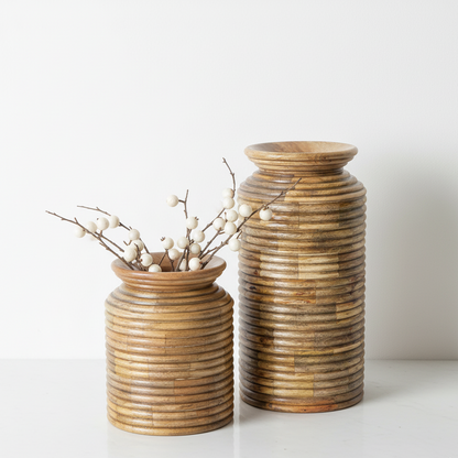 Leon Solid Wood Vase (Set of 2)