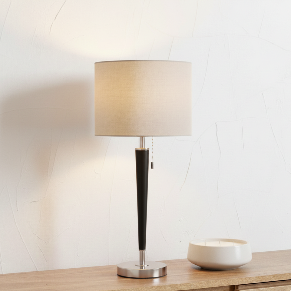 Metal Lowry Brushed Silver and Matt Black Table Lamp