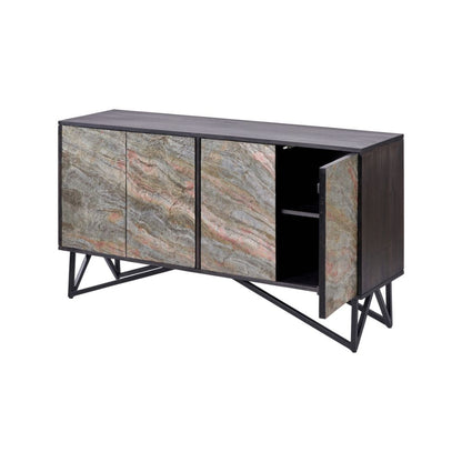 Verde Black Mango Wood and Stone Veneer 4 door Sideboard