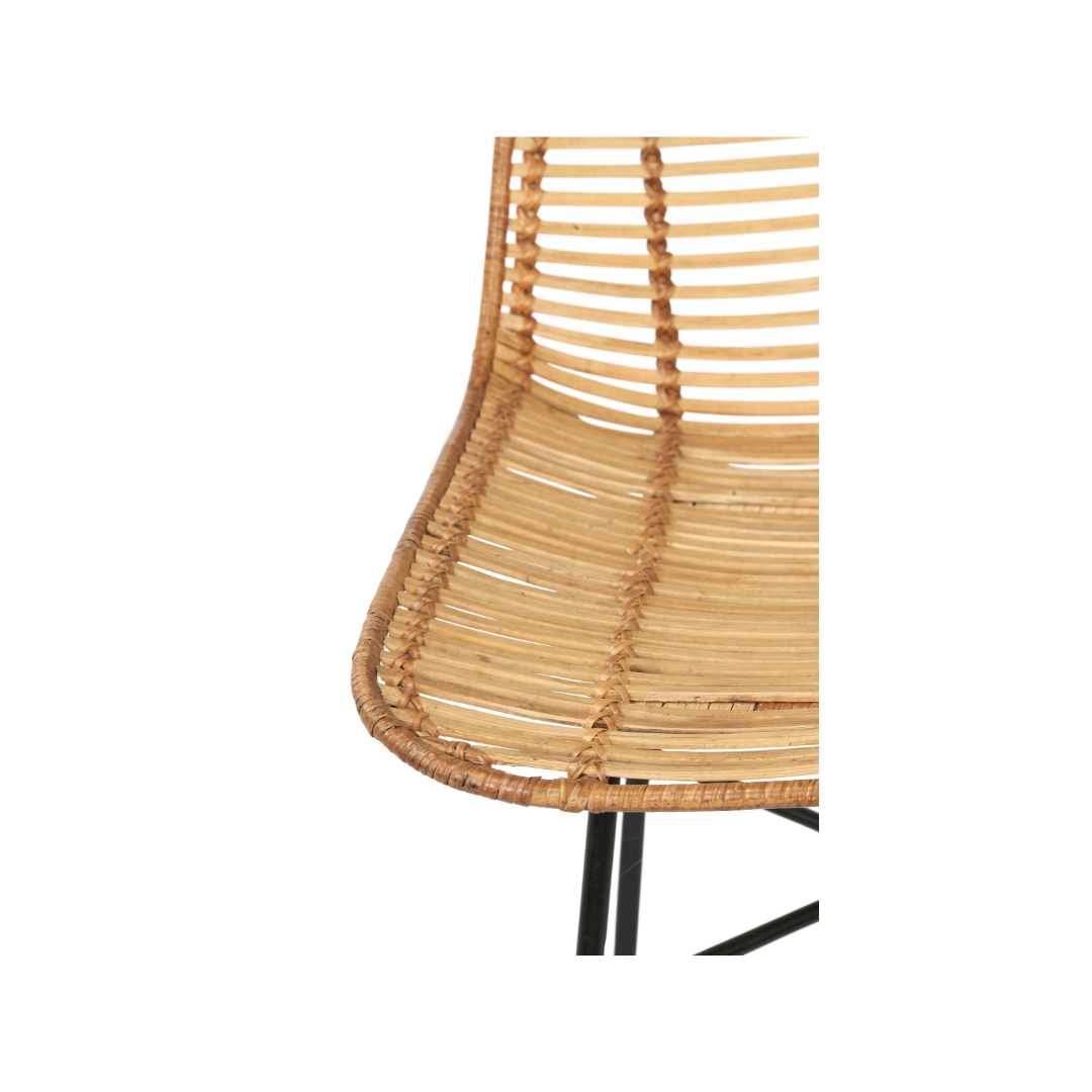 Rattan Core and Black Metal Bar Stool