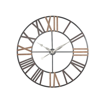 Metal Natural Wood and Antique Grey Round Wall Clock Large