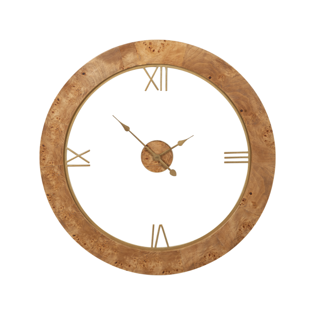 Newborough Burr Wood Effect Round Wall Clock