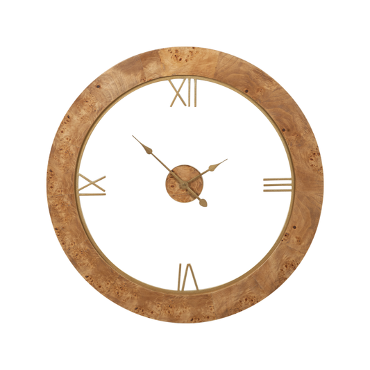 Newborough Burr Wood Effect Round Wall Clock