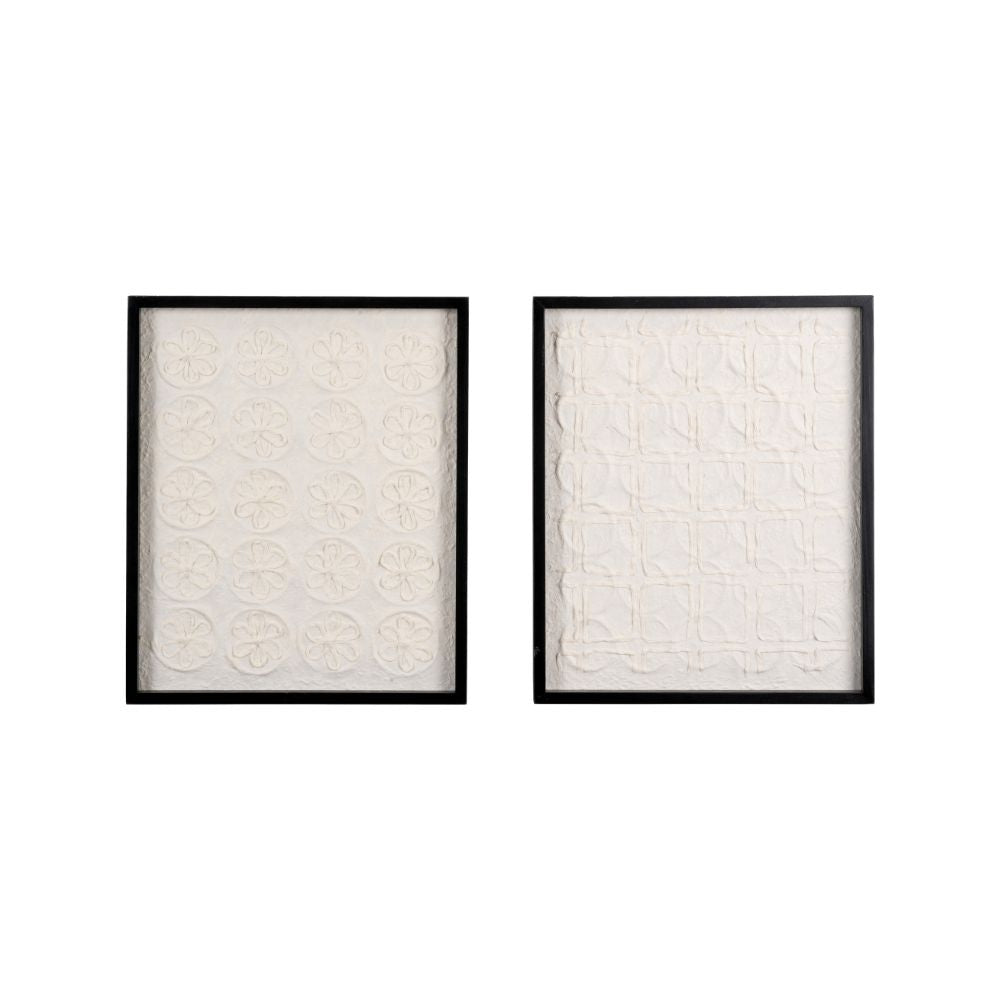 Natural Paper Circular Pattern Design with Black Frames (Set of 2)