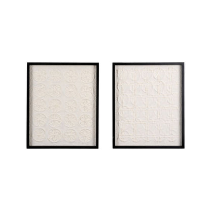 Natural Paper Circular Pattern Design with Black Frames (Set of 2)