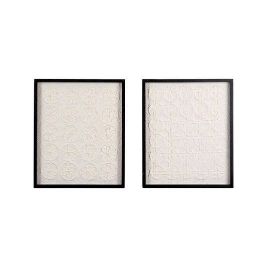 Natural Paper Circular Pattern Design with Black Frames (Set of 2)