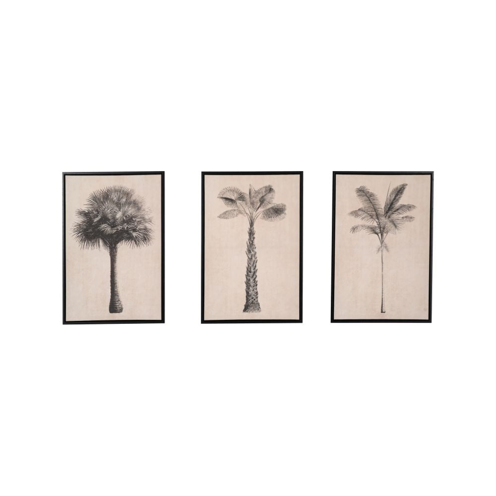 Canvases Natural and Black Palm Tree Print with Black Frames (Set of 3)