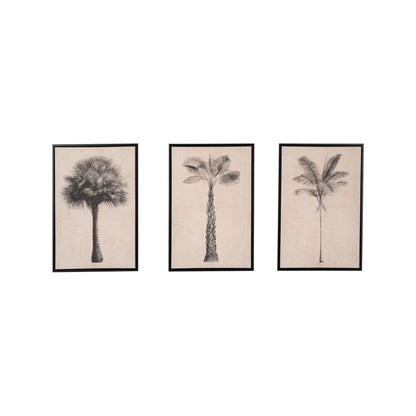 Canvases Natural and Black Palm Tree Print with Black Frames (Set of 3)