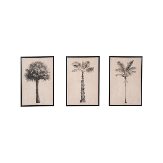 Canvases Natural and Black Palm Tree Print with Black Frames (Set of 3)