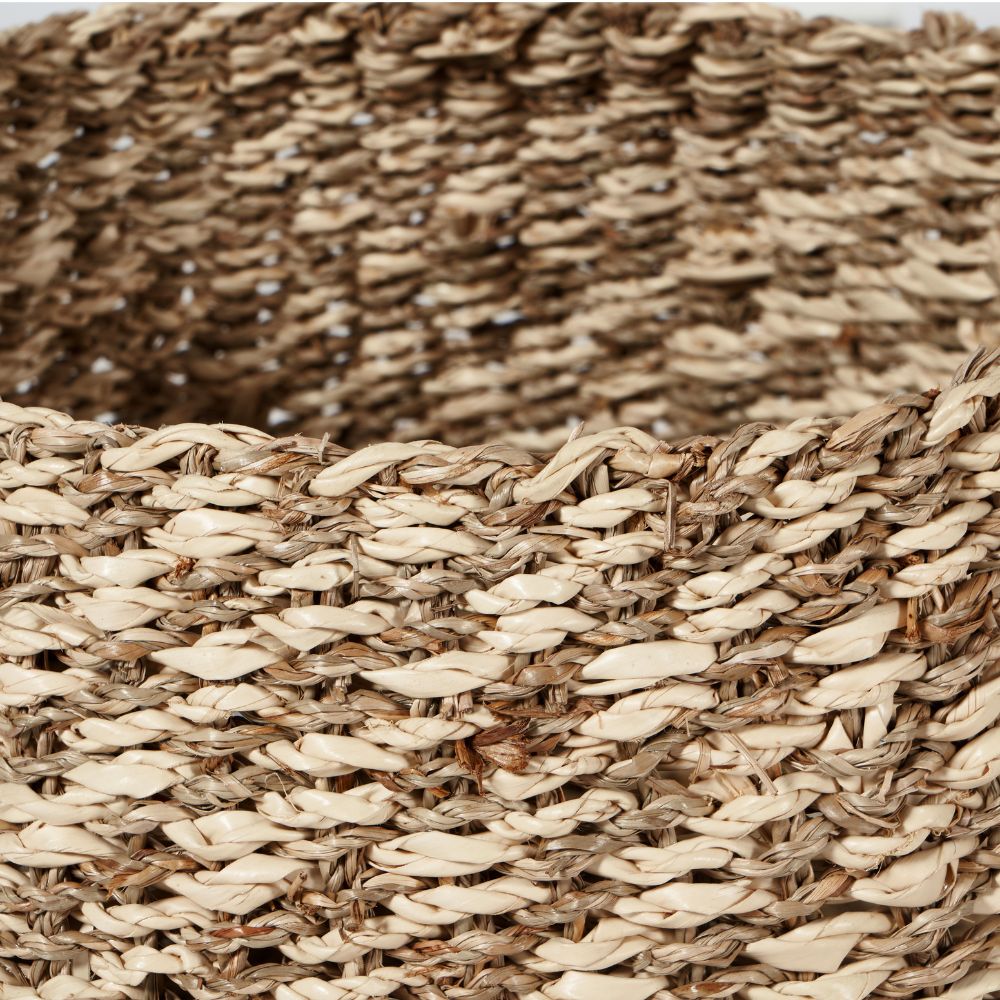 Seagrass and Palm Leaf 2-Tone Natural Plaited Round Baskets (Set of 3)