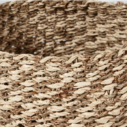 Seagrass and Palm Leaf 2-Tone Natural Plaited Round Baskets (Set of 3)