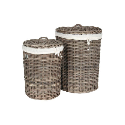 Kubu Grey Round Linen Baskets (Set of 2)