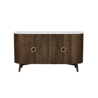 Aranya Solid Wood 4 Door Chiselled Sideboard
