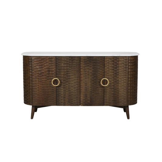 Aranya Solid Wood 4 Door Chiselled Sideboard