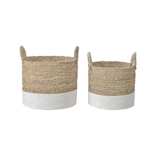 Banana Leaf Two Tone Natural and White Baskets (Set of 2)