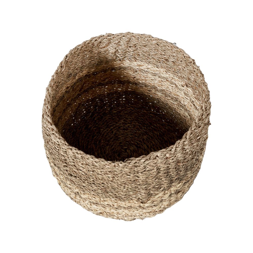 Seagrass and Palm Leaf 2-Tone Natural Round Baskets (Set of 3)