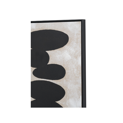 Black and Natural Stone Design Canvas Wall Art with Black Frame