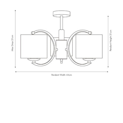 Arcadia 3 Arm Semi Flush Pendant