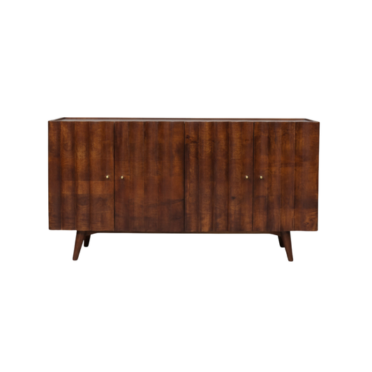 Aranya Solid Wood 4 Door Marble Top Carved Sideboard