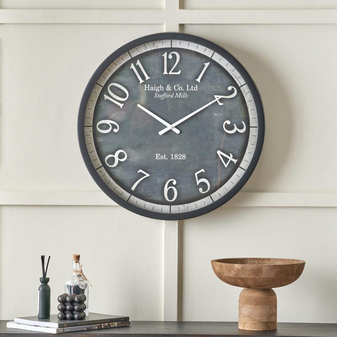 Black Wood Effect Black Faced Round Wall Clock