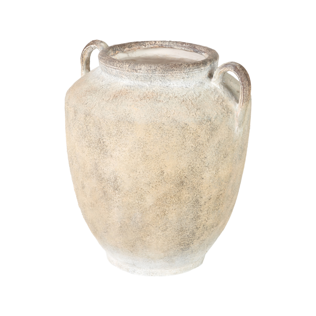 Natural Textured Fibrestone Decorative Vase with Handles