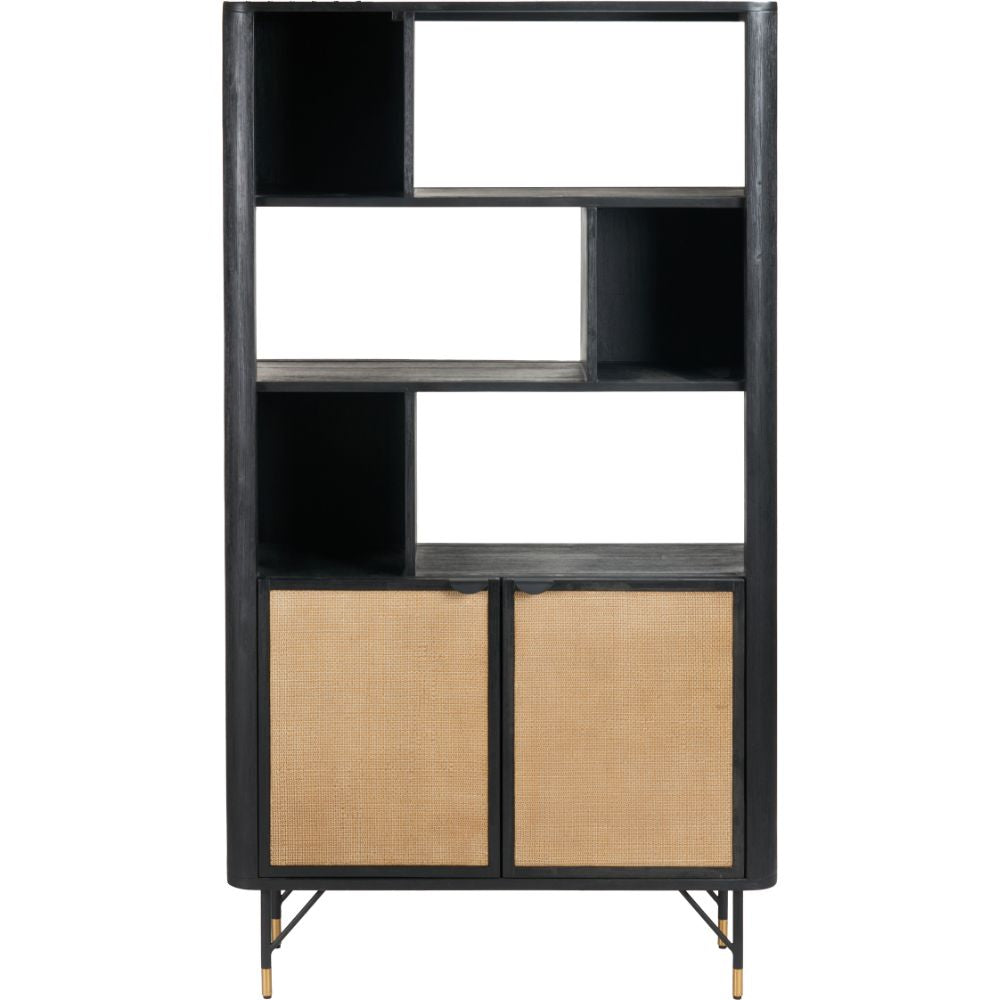 Fiji Black Acacia Wood 2 Door 6 Niche Display Cabinet