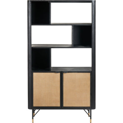 Fiji Black Acacia Wood 2 Door 6 Niche Display Cabinet