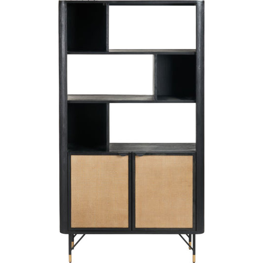 Fiji Black Acacia Wood 2 Door 6 Niche Display Cabinet