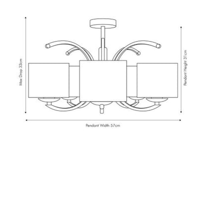 Arcadia 5 Arm Semi Flush Pendant