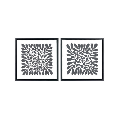 Square Canvases Black Leaf Print with Black Frames (Set of 2)