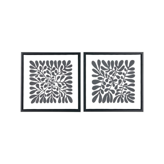 Square Canvases Black Leaf Print with Black Frames (Set of 2)