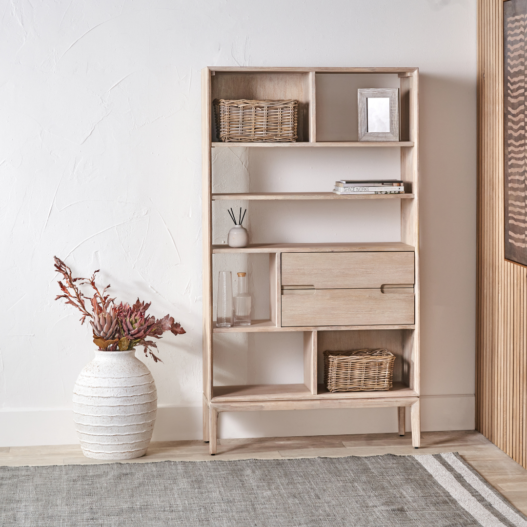 Gio White Sand Acacia Wood Shelf Unit