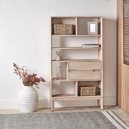 Gio White Sand Acacia Wood Shelf Unit