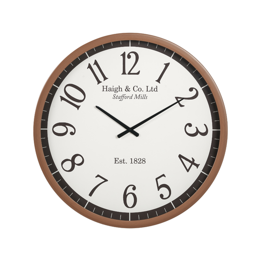 Dark Wood Effect White Faced Round Wall Clock
