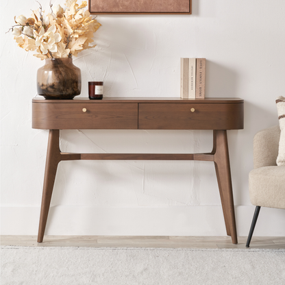Elias Dark Ash Wood Retro 2 Drawer Console Table