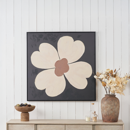 Brown and Natural Large Flower Design Canvas with Black Frame